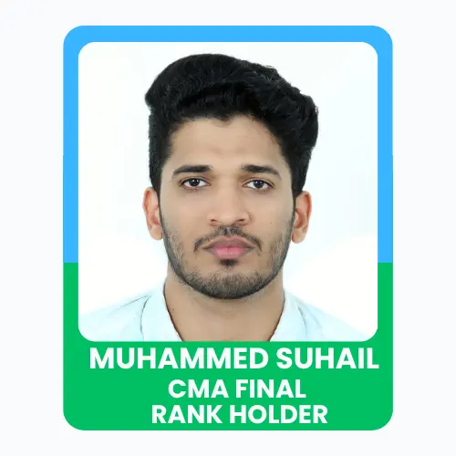 Portrait of Muhammed Suhail, CMA Final rank holder, with a confident and professional appearance.