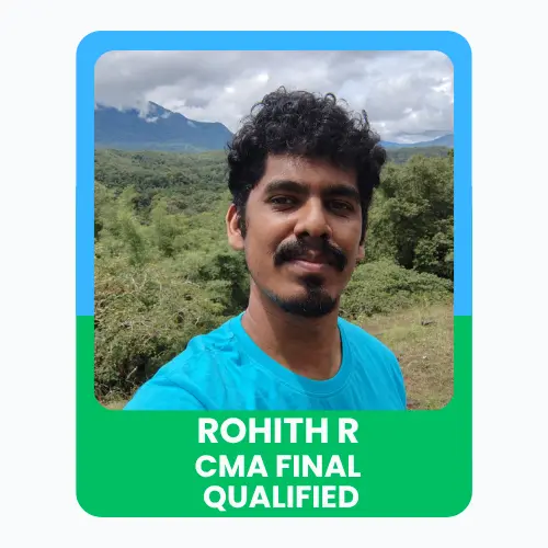 Poster of ROHITH Rcelebrating her achievement of qualifying CMA Final, with a portrait image and green-blue background design.