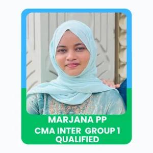 A young Woman standing outdoors, smiling confidently, with text “Marjana – CMA Inter Qualified” displayed below.