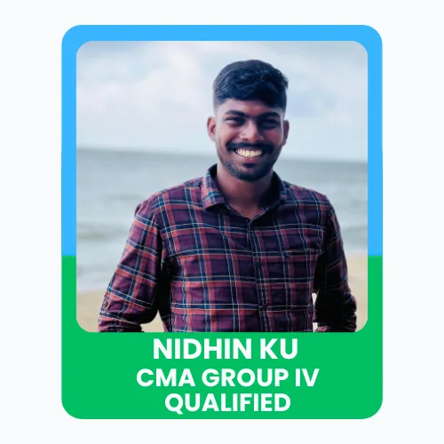 Poster of Nidhin KU celebrating her achievement of qualifying CMA GROUP IV