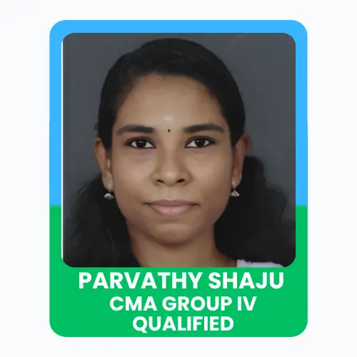 Poster of Parvathy celebrating her achievement of qualifying CMA GROUP IV with a portrait image