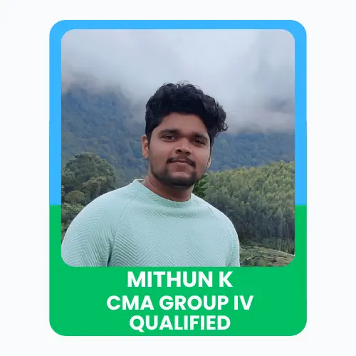 Portrait of Mithun k celebrating CMA Group IV qualification with a confident expression.