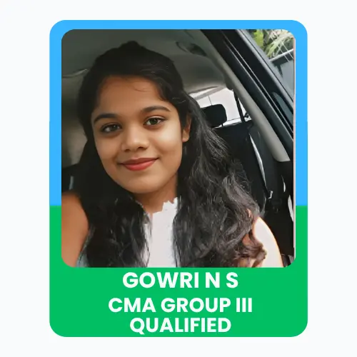 Portrait of Gowri ns celebrating CMA Group IV qualification with a confident expression