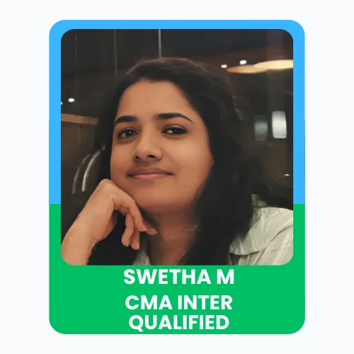 Portrait of Swetha celebrating CMA Group Inter qualification with a confident expression