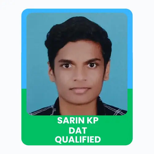 Portrait of Sarin KP with a “DAT Qualified” achievement banner.